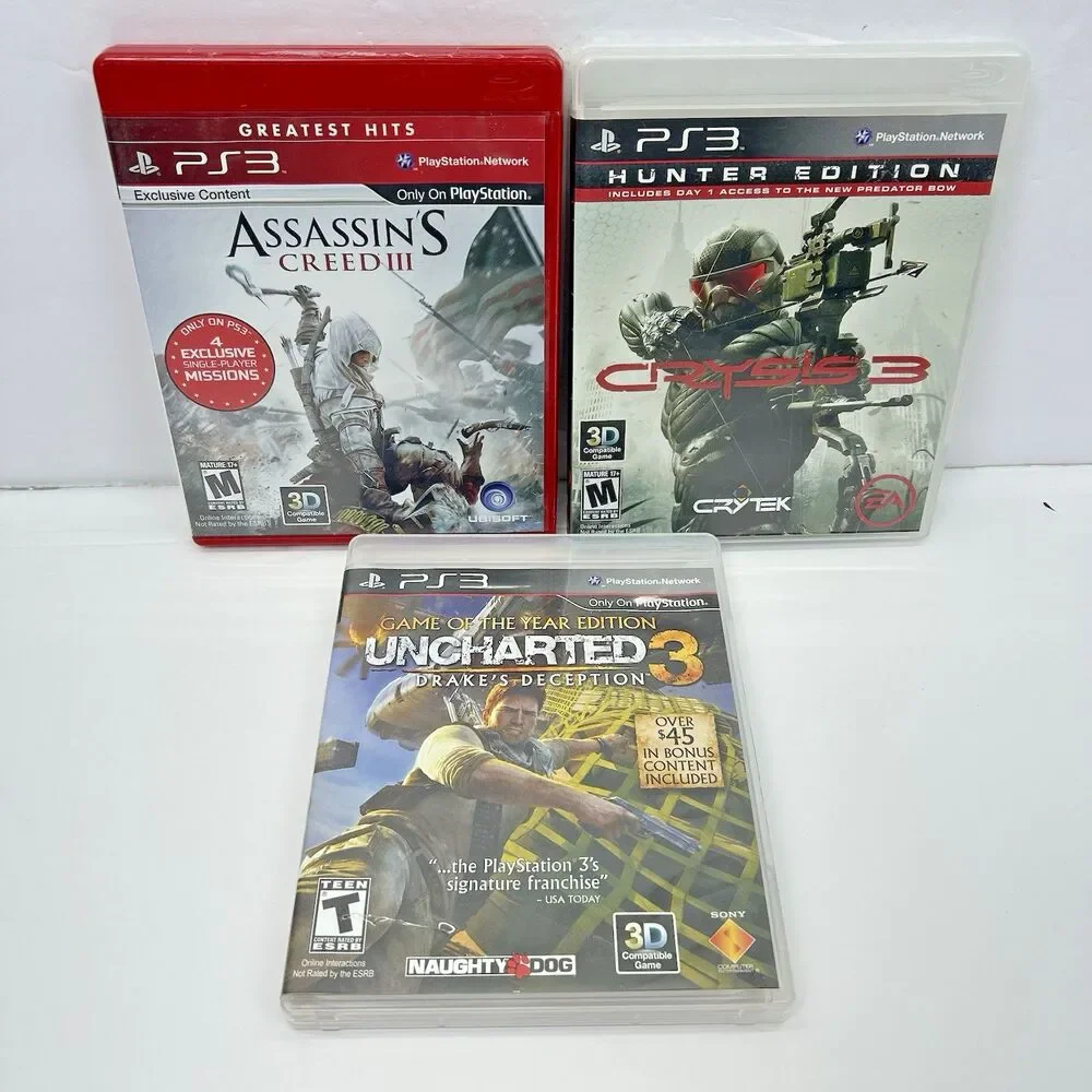 PlayStation 3 PS3 Bundle Lot Assassins Creed III Crysis 3 Uncharted 3 Drakes